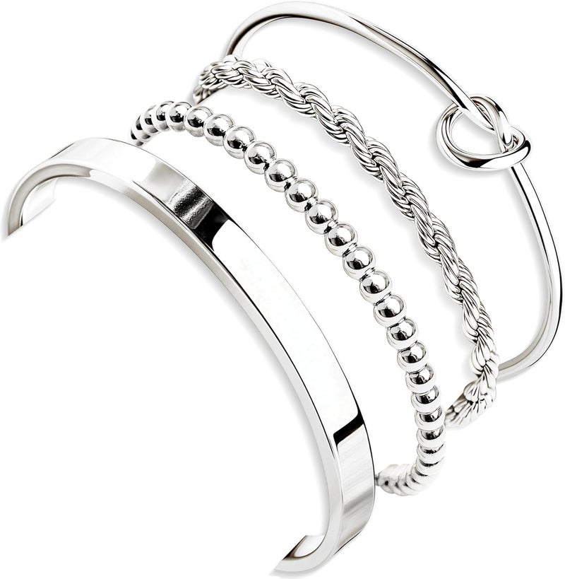 Poxtex 925 Sterling Silver Bracelets for Women Stack, 14K Gold Plated Bangle Cuff Jewelry Set Trendy, Adjustable Tennis Knot Twisted Bracelet for Wrist Essentials Women Fashion Gifts - Image 1